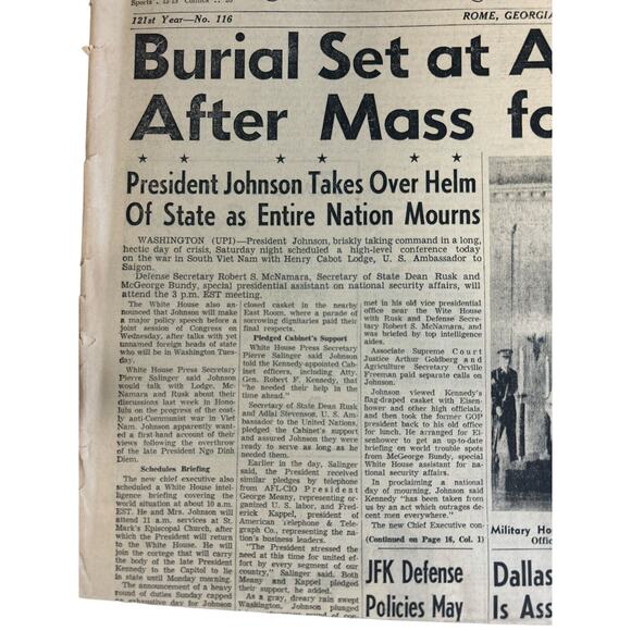 Vintage Newspaper Kennedy Funeral Set Nov 24,1963 Collectable - Picture 5 of 7